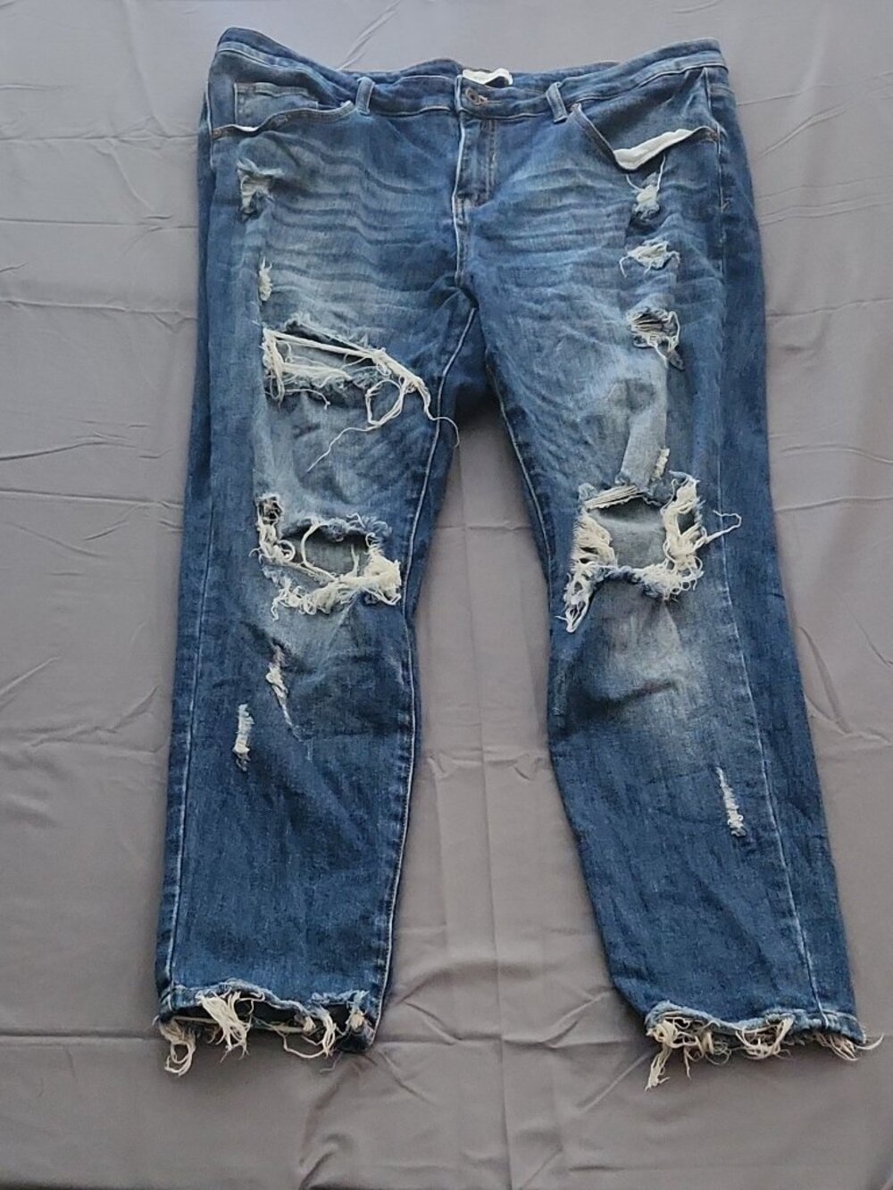 Special A Plus Distressed Mid Rise Straight Leg Jeans Medium Wash 1XL